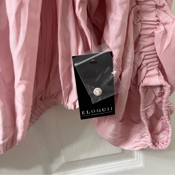Eloquii women’s pink shirred cinched waist puff sleeve feminine blouse - Picture 5 of 7